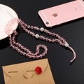 Cordón para móvil de cuentas de cristal rosa con detalles de bolas de diamantes plateados - Rosa