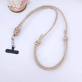 Champagne gold leather crossbody phone lanyard with silver metal clasp and connector - Gold