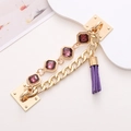 Detail of gold chain with purple gems, square mounts and purple tassel for DIY crafts - Gemstone Tassel (Purple) (K1404)