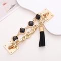 Detail of gold metal chain with square black gemstones and long tassel for accessories - Gemstone Tassel (Black) (K1405)
