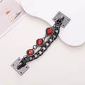 Detail of DIY phone case chain with black resin links and three square red gemstones - Gun Black (Wine Red) (K1392)