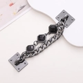 Detail of gunmetal chain link strap with faceted black resin stones and rivet mounts - Gun Black (Black) (K1393)