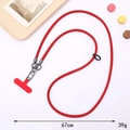 Red denim crossbody phone lanyard set with 67cm braided strap and metal lobster clasp - Denim / Red
