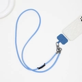 Light blue denim style crossbody phone lanyard with adjustable strap and metal hook - PU Leather Rope / Blue