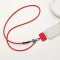 Universal long crossbody phone lanyard with bright red rope, metal clips and spacer pad - PU Leather Rope / Red