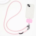 Pink denim fabric phone lanyard with adjustable strap and metal clip attachment - PU Leather Rope / Pink