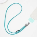 Lake green leather phone lanyard with gun-metal hooks and transparent patch - PU Leather Rope / Green
