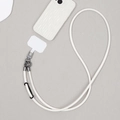 White crossbody phone lanyard with gun-black metal hardware and universal connector pad - PU Leather Rope / Pure White