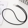 Bandoulière noire minimaliste avec boucles et fermoirs en métal argenté poli de haute qualité - Chaîne Bandoulière en Corde de Cuir / Noir (K2123-6mm)