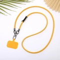 Bright yellow denim phone lanyard with metal clasp and secure connector patch - PU Leather Rope / Turmeric