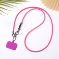 Crossbody rose pink nylon phone lanyard with metal spring clasp and purple pad - PU Leather Rope / Rose Red