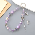 Iridescent purple crystal star bead phone wrist strap with silver moon charms - Purple