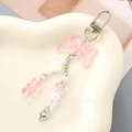 Pink acrylic bow keychain with transparent jelly bear and heart pendant charms - Small Pendant / Pink Bear Heart Charm(K4856)