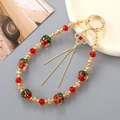 Vintage-style beaded pendant with red apple glass beads and golden spring ring clasp - Red Persimmon Clover Tassel (K4934)