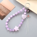 Dreamy purple beaded phone charm with pink heart stars and silver metal tassels - Purple Star Charm (K4948)