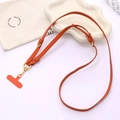 Adjustable orange PU leather phone lanyard with gold metal buckle and mounting patch - K5158 Adjustable Leather Strap Orange