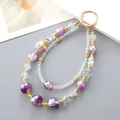 Dual-strand purple crystal beads and gold stars phone charm with a round spring clasp - Purple (K4652)
