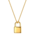 Collier avec pendentif cadenas en acier inoxydable plaqué or 18K poli et chaîne fine - Or