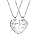 Silver puzzle heart necklace set with I love you more and most engraving on O-chains - I LOVE YOU