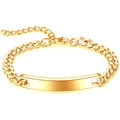7mm gold stainless steel curb chain bracelet with blank rectangular curved ID bar plate - Gold
