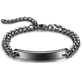 Detail of 7mm black curb chain bracelet featuring a smooth ID plate and lobster clasp - Black