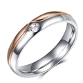Modern two-tone stainless steel couple ring with rose gold line and center zircon stone - Size 5 / Silver Rose Gold Splicing Women
