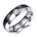 Modern 4mm-6mm stainless steel couple ring with black inlay and center zircon stone - Size 7 / Silver Black Splicing Men