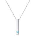 Polished stainless steel bar necklace with a blue square gemstone inlay for couples - Men's Style (Blue Rhinestone)