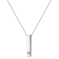 Polished stainless steel bar necklace with pink square gemstone and fine link chain - Women's Style (Pink Rhinestone)