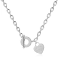 Silver stainless steel OT toggle necklace with engraved heart pendant and chunky link chain - Steel