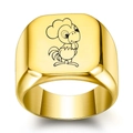 Chevalière carrée plaquée or 18 carats avec gravure de coq de dessin animé du zodiaque - Coq d'Or