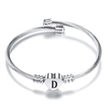 Bracciale in filo di acciaio intrecciato argento con cuore inciso lettera D - Lettera D (Dado D)