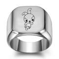 Chevalière carrée en acier inoxydable argenté poli avec gravure de lapin de dessin animé - Lapin d'Argent