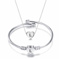 Edelstahlschmuck Set mit Herzanhänger Halskette und Armreif mit Buchstaben L Gravur - Buchstabe C