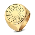Golden stainless steel Circle of Fifths signet ring with music theory engraving - Size 7 / Gold