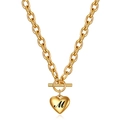 18K gold heart pendant necklace with chunky link chain and letter M toggle clasp - Letter M