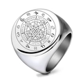 Anello con sigillo in acciaio inossidabile con segni zodiacali e cerchio magico inciso - US 13 / Color Acciaio