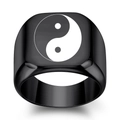 Men's black stainless steel signet ring with laser engraved Tai Chi Yin Yang symbol - US 5 / Gun Black