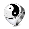 Retro stainless steel ring with 22mm circular Tai Chi Yin Yang symbol in silver finish - US 7 / Steel