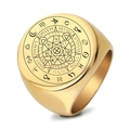 Anello con sigillo dorato da 22mm con incisioni zodiacali e simboli di astrologia - US 13 / Oro