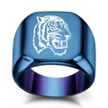 Herren Siegelring Blau aus Edelstahl mit Tigerkopf Gravur und quadratischer Form - US 5 / Blau