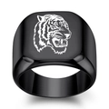 Schwarzer Edelstahl-Siegelring für Herren mit detaillierter weißer Tiger-Gravur - US 5 / Gunmetal-Schwarz