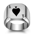 Anillo cuadrado de acero inoxidable para hombre con diseño de As de Picas y acabado pulido - US 5 / Color acero