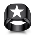 Bague chevalière carrée noire en acier inoxydable avec étoile pentagramme gravée - US 6 / Noir Fusil