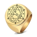 Anello con sigillo da 22mm in acciaio inossidabile dorato con simboli slavi incisi - US 7 / Oro