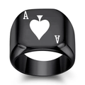 Anillo de sello para hombre en acero inoxidable negro con grabado láser As de Picas - US 5 / Negro de Humo