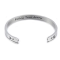 Minimalist stainless steel cuff bangle with Follow Your Arrow engraving and arrow details - Follow Your Arrow (11) / Silver