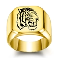 18mm quadratischer Herren-Siegelring aus Edelstahl mit lasergraviertem goldenem Tigerkopf - US 5 / Gold