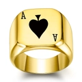 Anillo de sello cuadrado para hombre en acero dorado con grabado láser de As de Picas - US 5 / Dorado