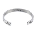 Silver 5MM stainless steel cuff bracelet featuring engraved Be fierce text and twin hearts - Be fierce (4)